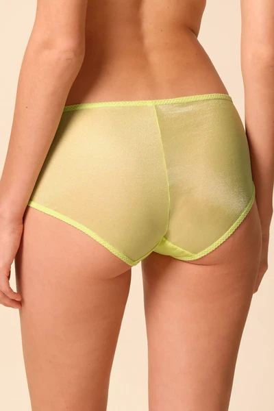 Back view of Gossard Glossies Sunny Lime Sheer Shorts Panty ATB 6274, showcasing full coverage and smooth, lightweight material.