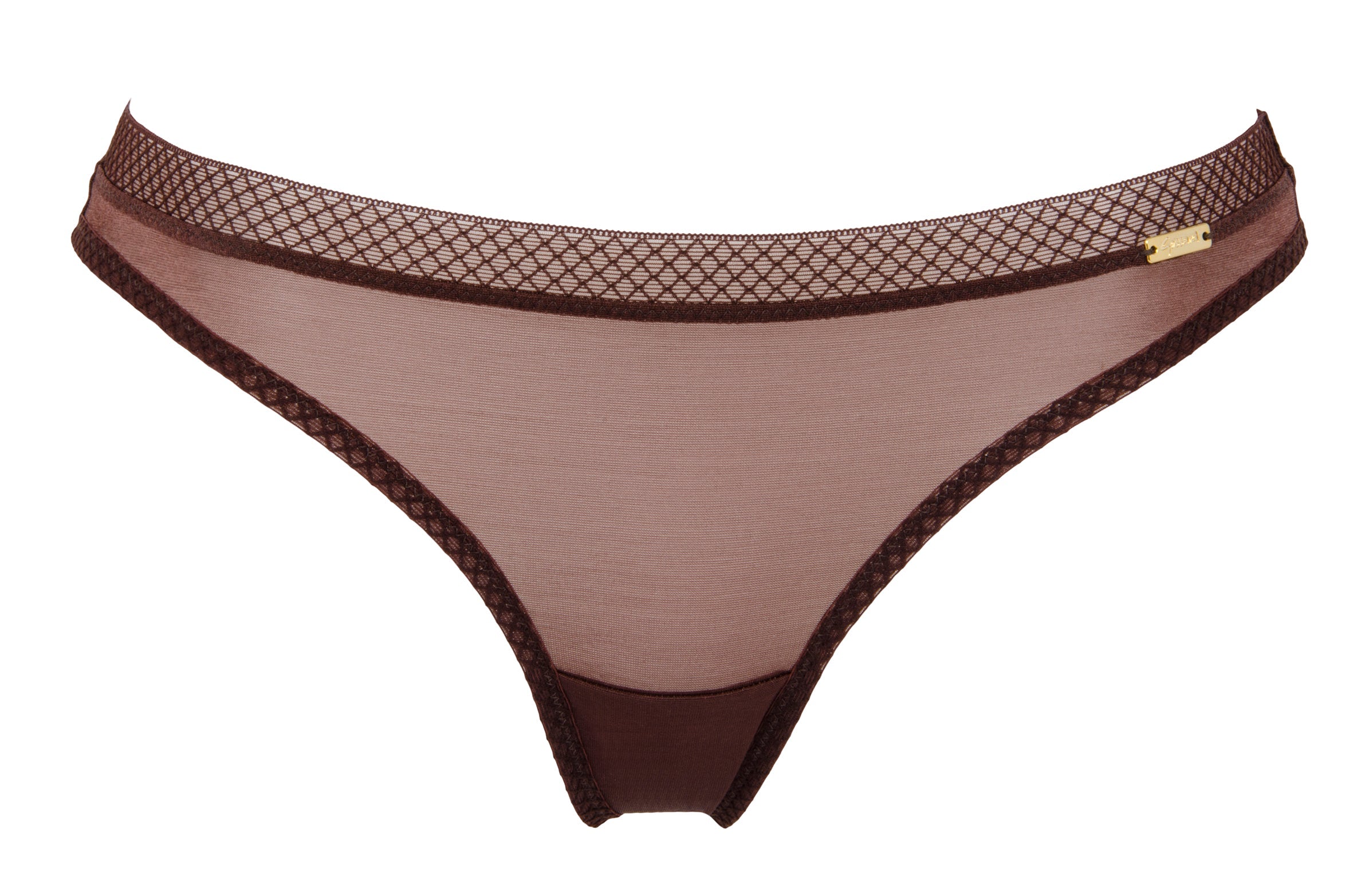 Gossard Glossies Rich Brown Sheer See Through Thong Panty — view 3