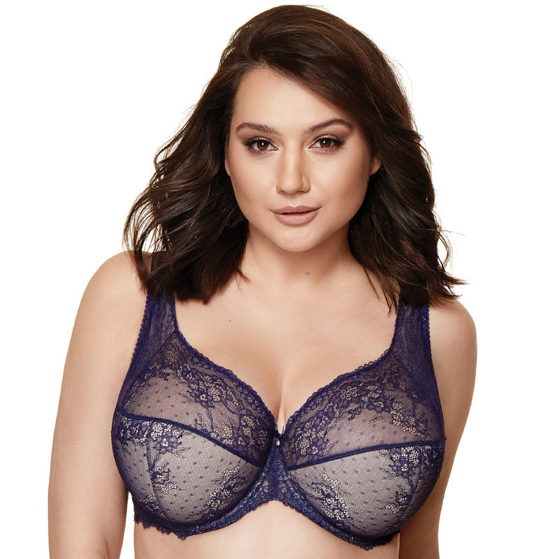 Gorteks Scarlet Navy Blue Semi Sheer Half Padded Bra — view 3