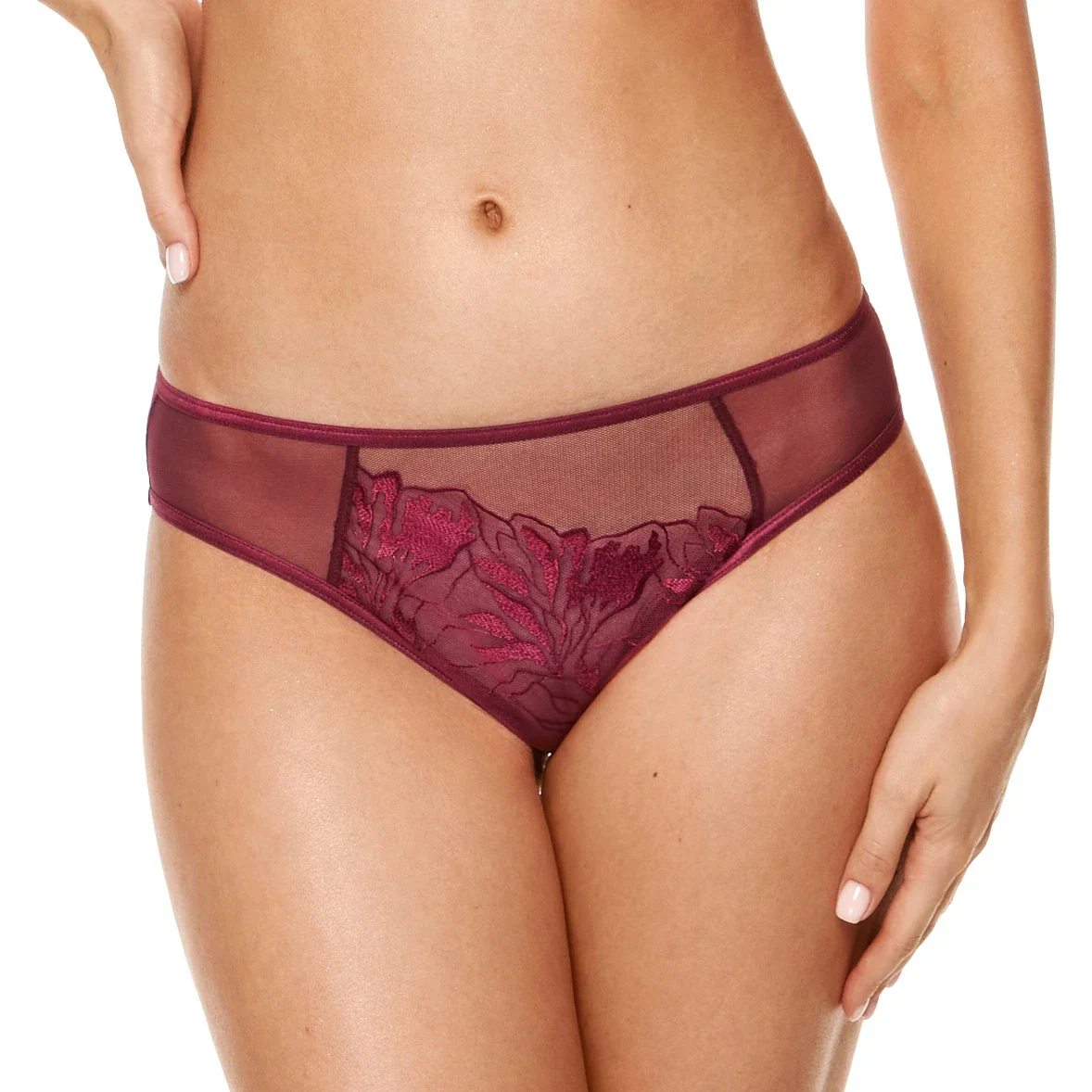 Gorteks Coco Burgundy Sheer Mid Rise Bikini Panty