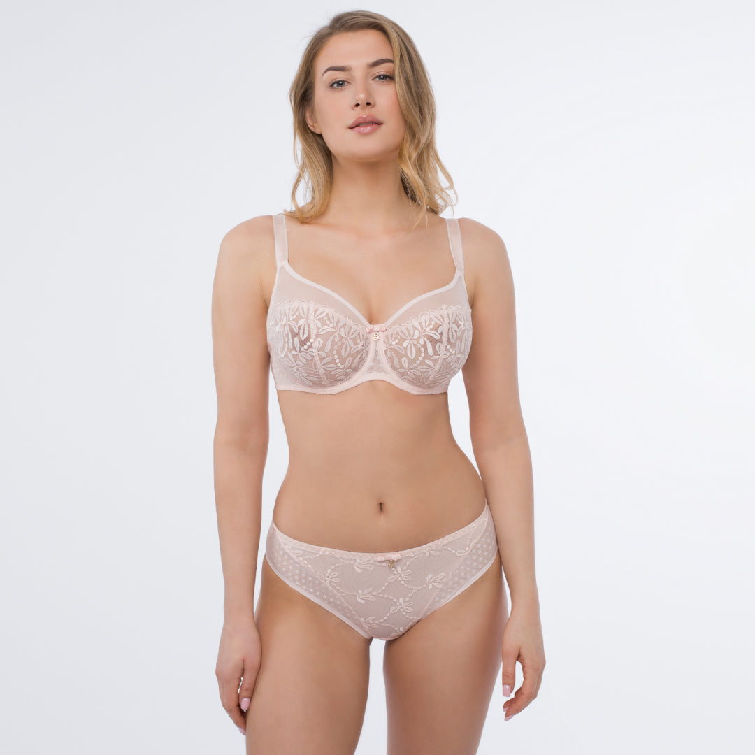Samanta Donna Powder Rose Sheer Mesh Tulle Embroidered Tanga Panty — view 3