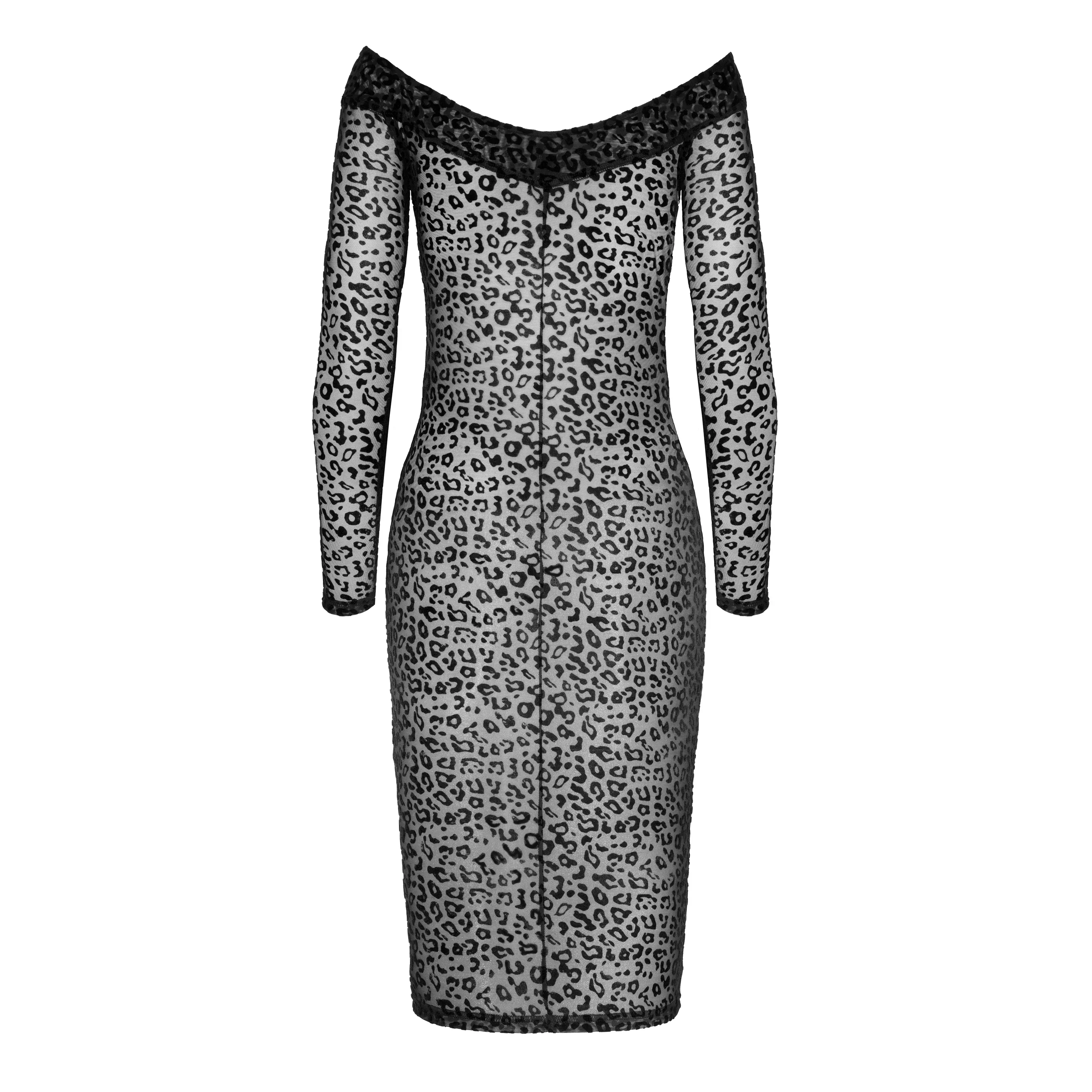 See Through Leopard Flock Midi-Dress Noir Handmade — view 6