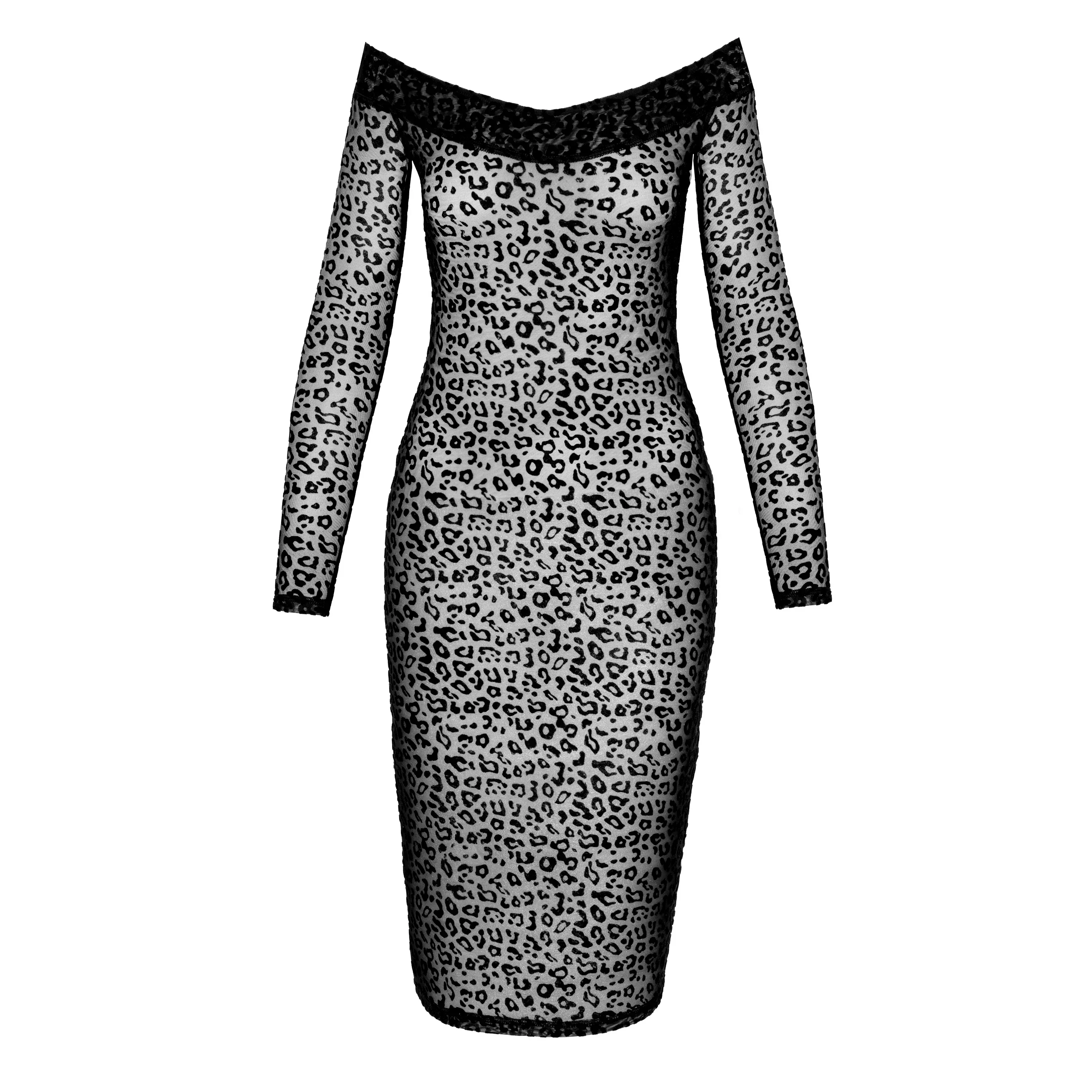 See Through Leopard Flock Midi-Dress Noir Handmade — view 5