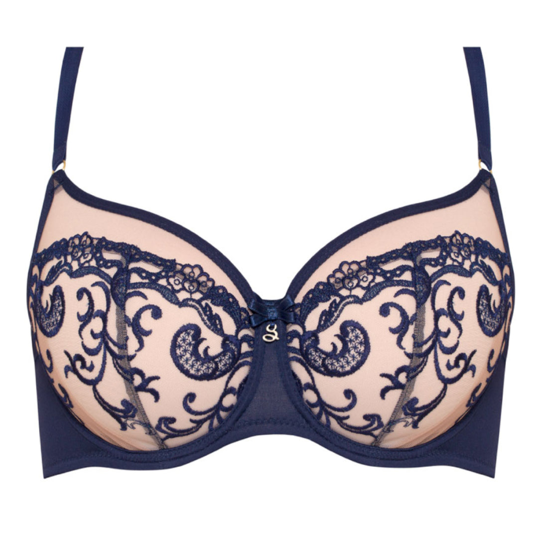 Samanta Hazel Navy Sheer Mesh Embroidered Underwire Bra — view 4