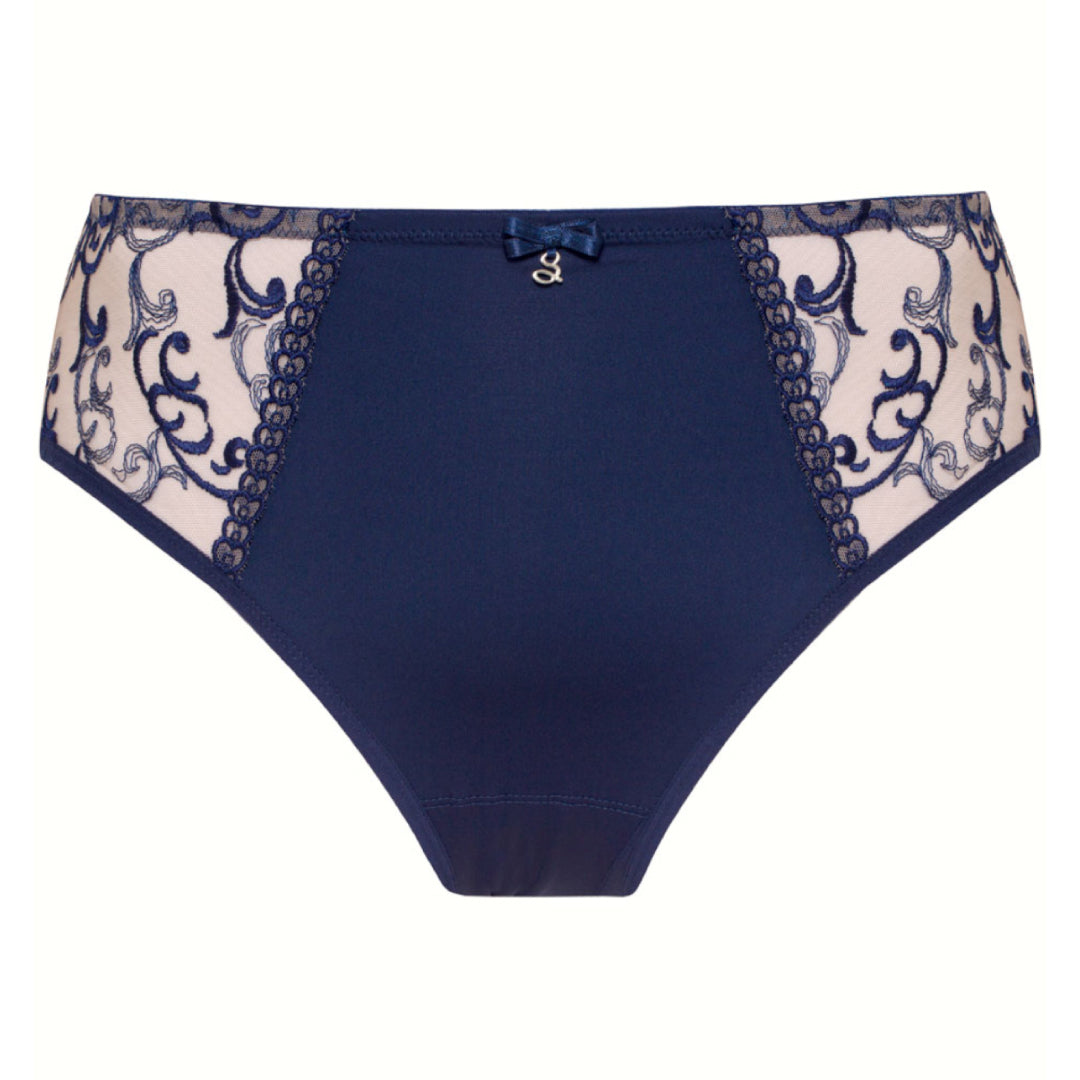 Samanta Hazel Navy Sheer Mesh Tulle Embroidered Brief Panty — view 3