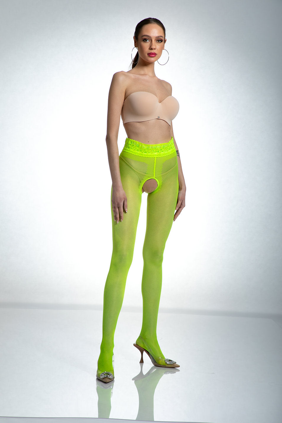 Amour Hip Lace 30 DEN Yellow Open Crotch Hipster Tights — view 3