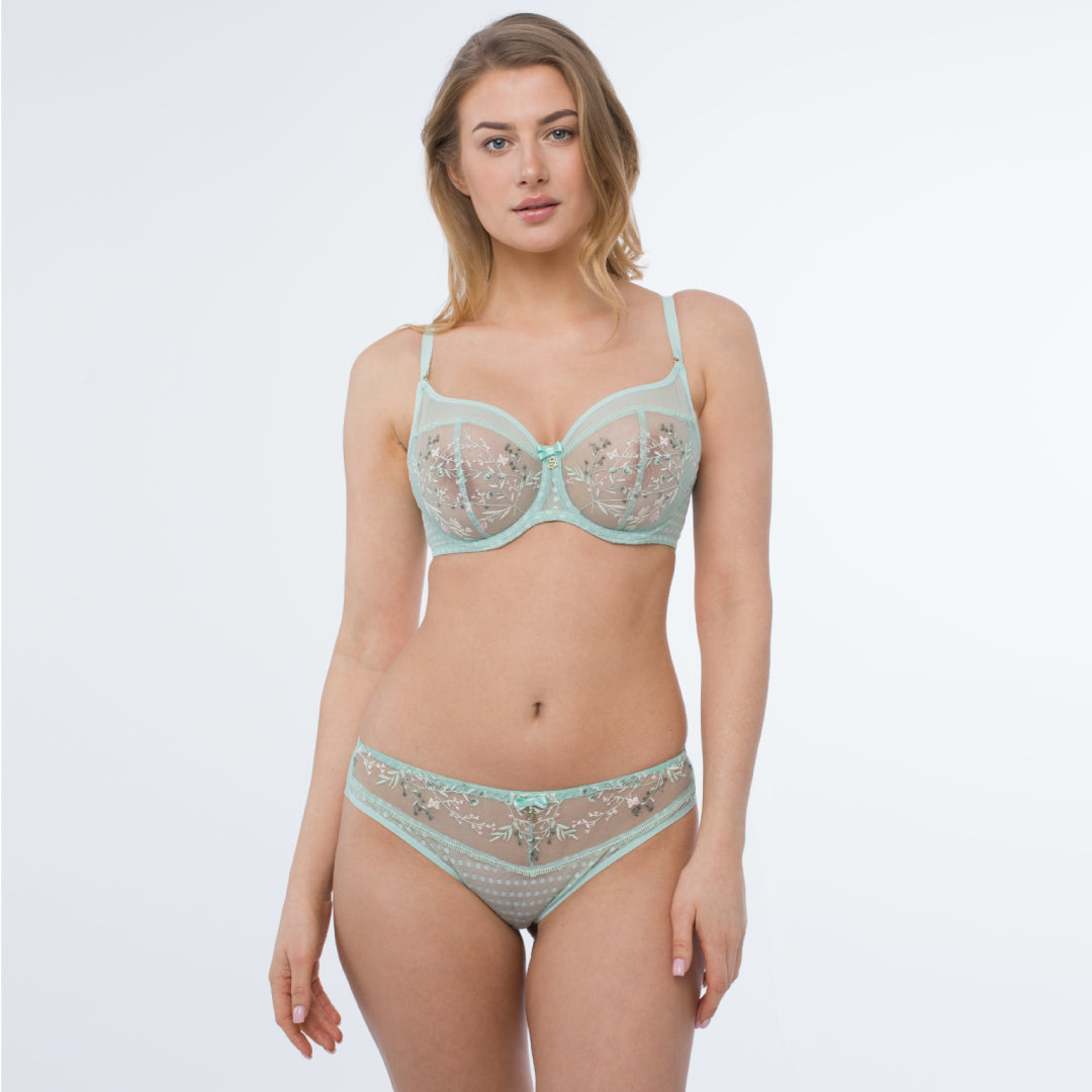 Samanta Juno Mint Sheer Mesh Tulle Embroidered Tanga Panty — view 3