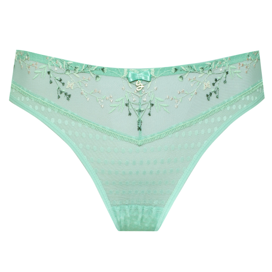 Samanta Juno Mint Sheer Mesh Tulle Embroidered Tanga Panty — view 6
