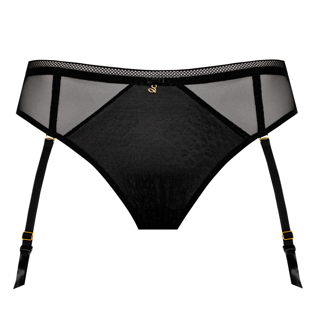 Samanta Leo Black Transparent Tulle Tanga Garter Panty — view 3
