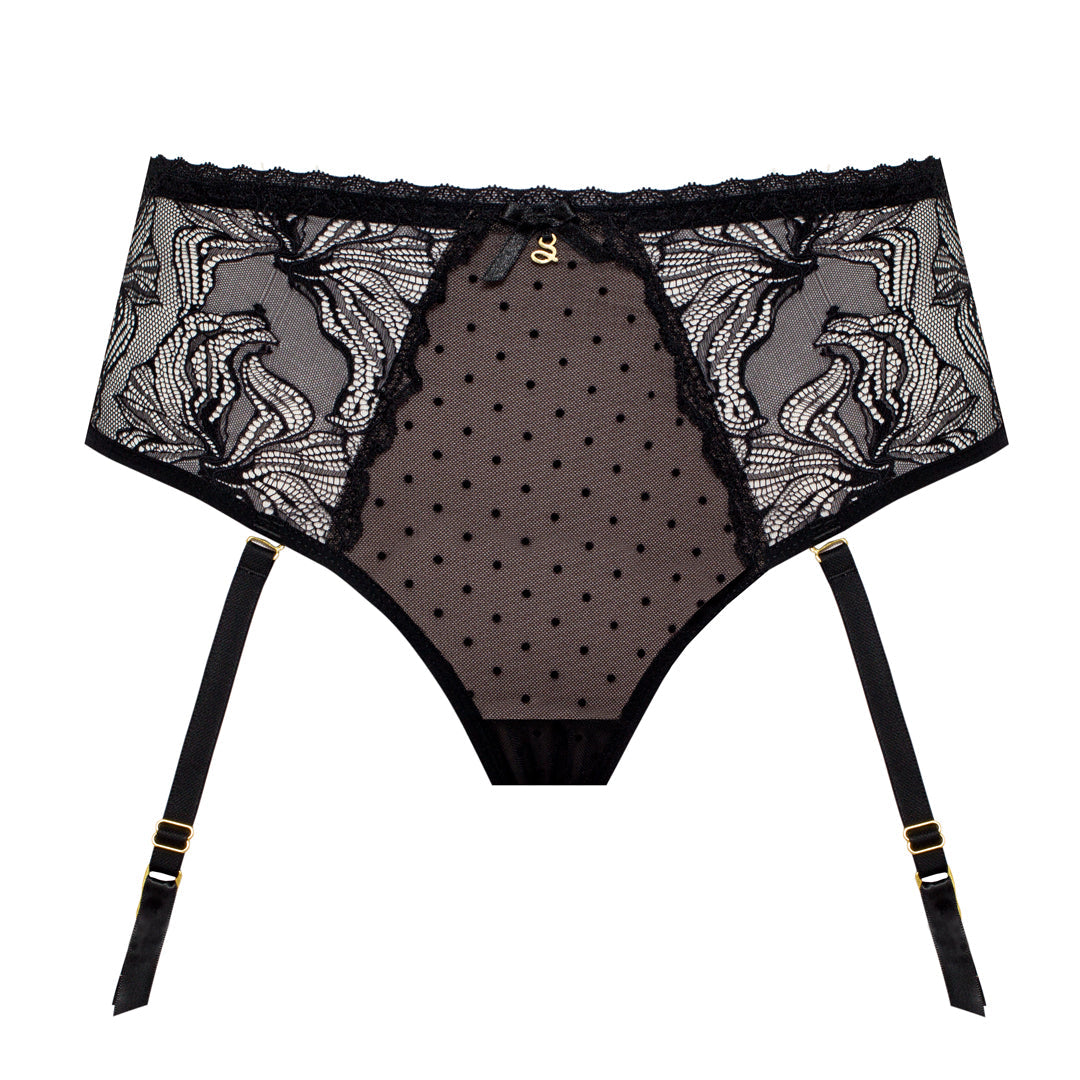 Samanta Nyks Black Sheer Mesh Polka Dot Tanga Garter Panty — view 7