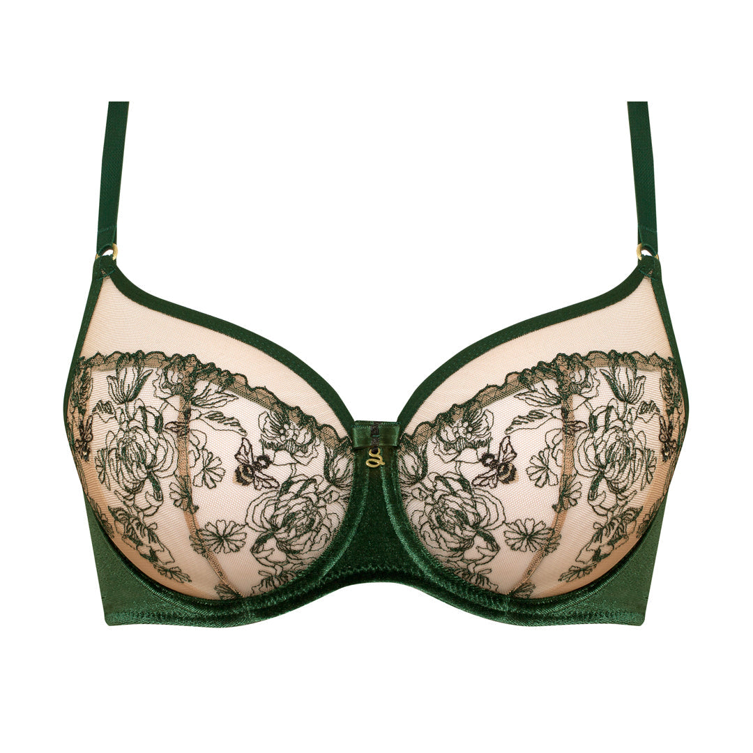 Samanta Ola Malachite Velvet Sheer Embroidered Underwire Bra — view 6