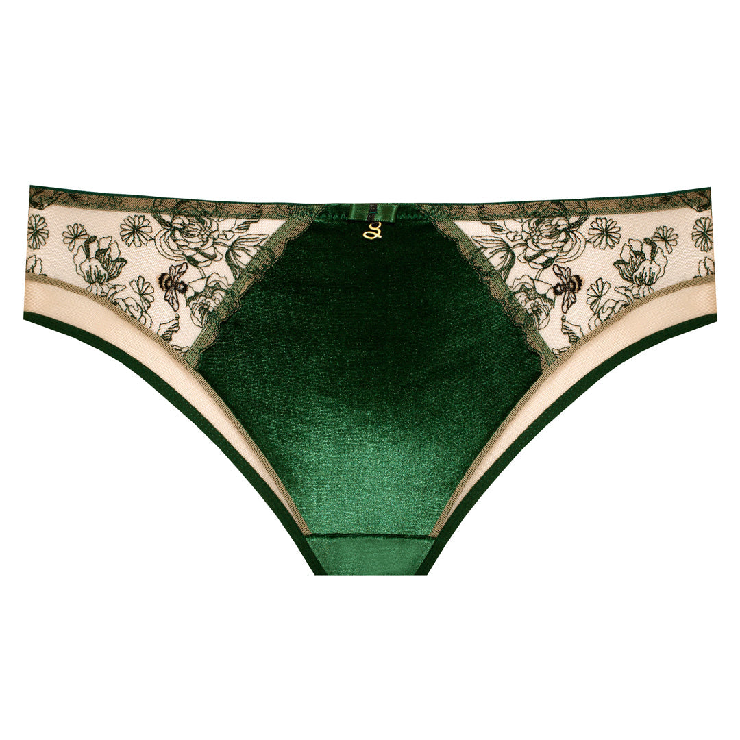 Samanta Ola Malachite Velvet Sheer Embroidered Brief Panty — view 5