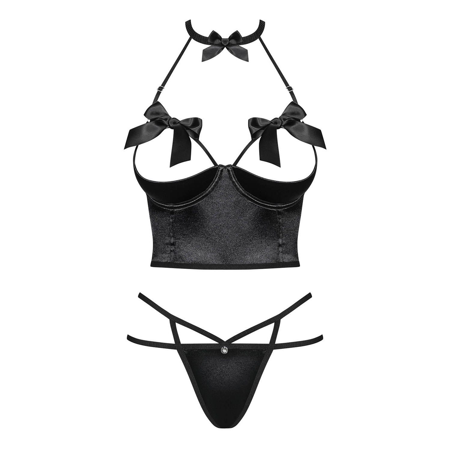 Obsessive Delishya Black Open Cup Corset & String — view 3