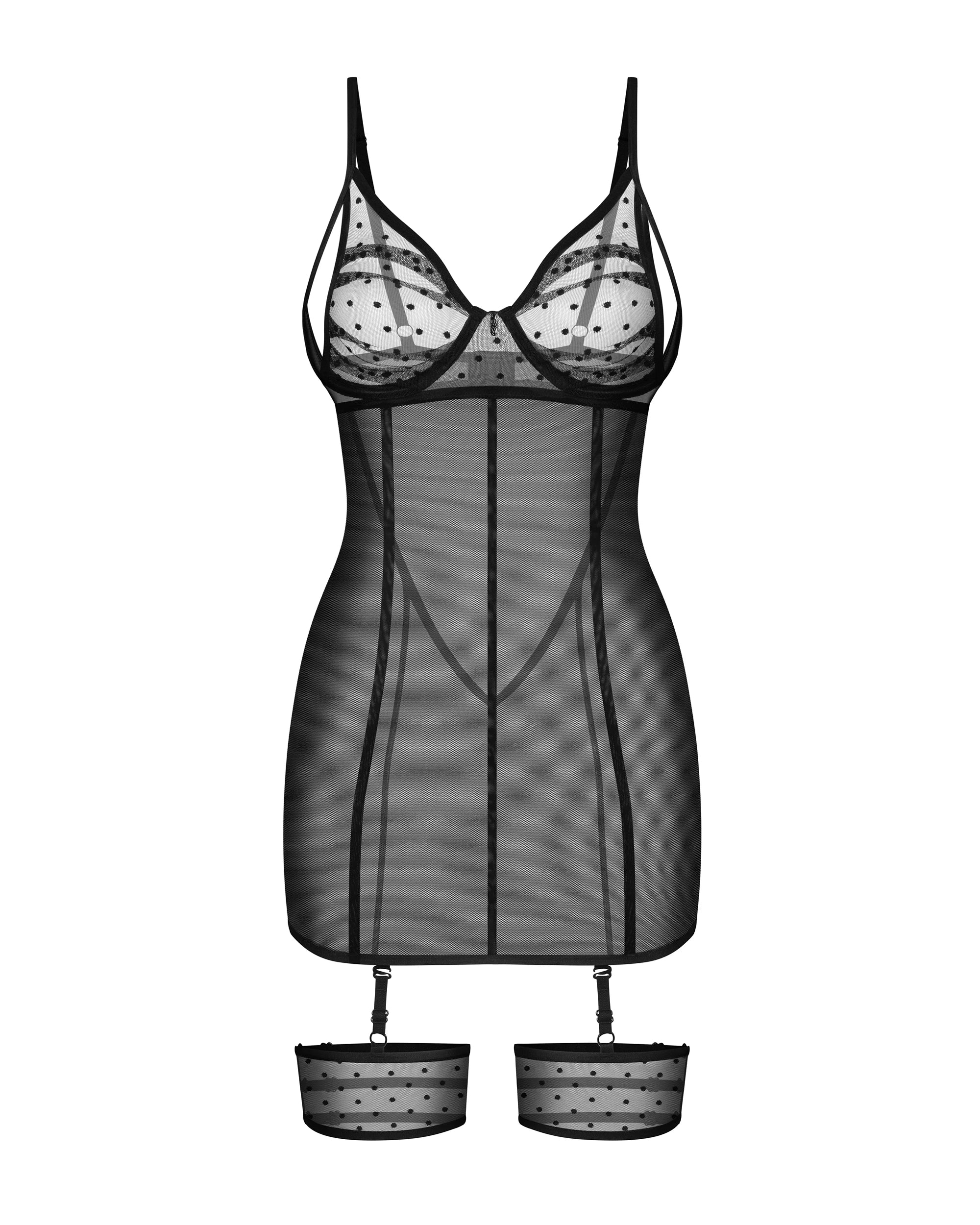 Obsessive Nuites Sheer Mesh Chemise String Set — view 6