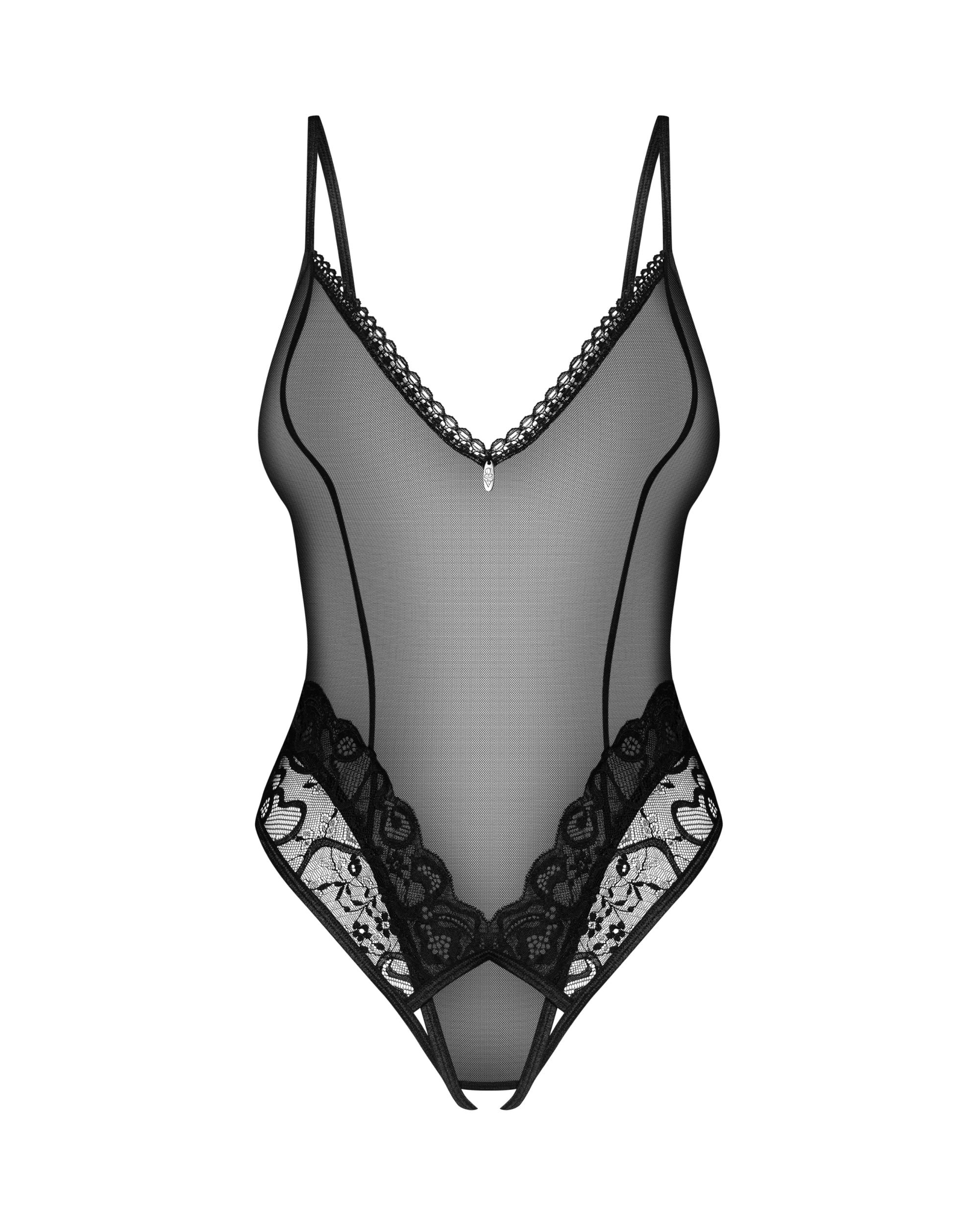 Obsessive Blomentis Sheer High Leg Crotchless Lace Bodysuit — view 4