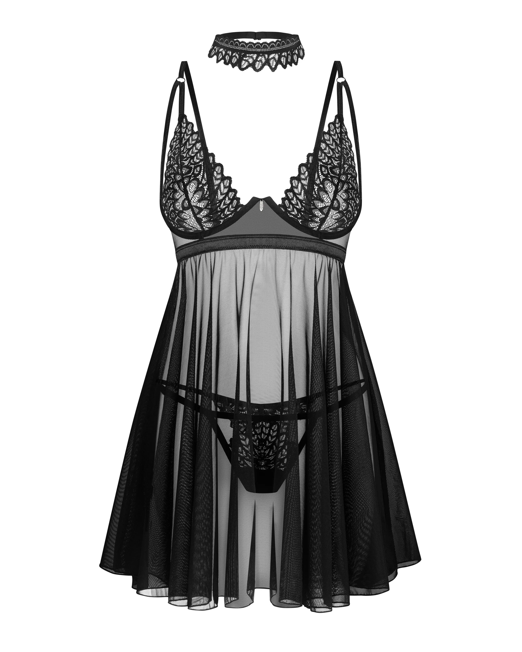 Obsessive Donarella Sheer Mesh Babydoll & String Panty — view 3
