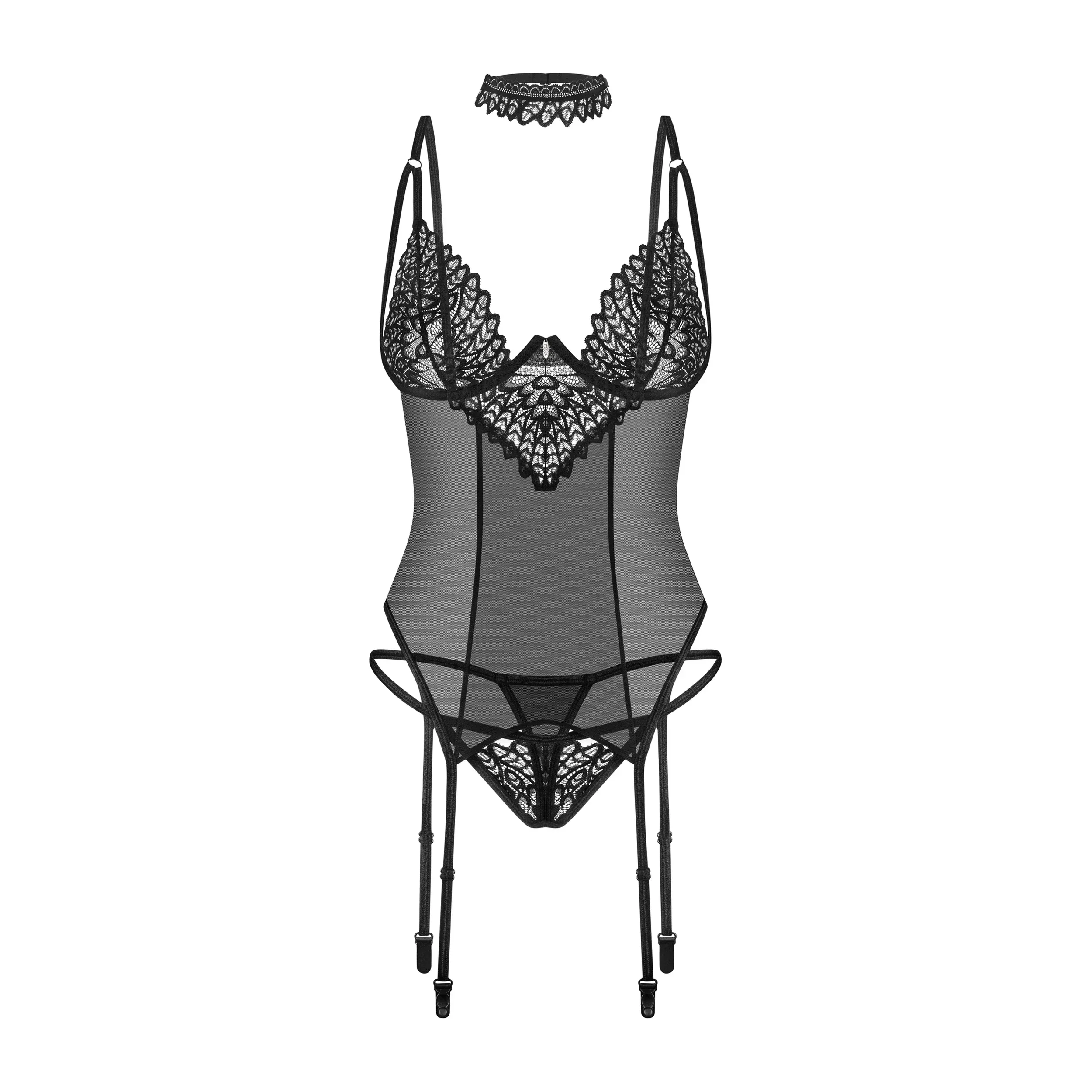 Obsessive Donarella Sheer Mesh Lace Corset & String Panty — view 5