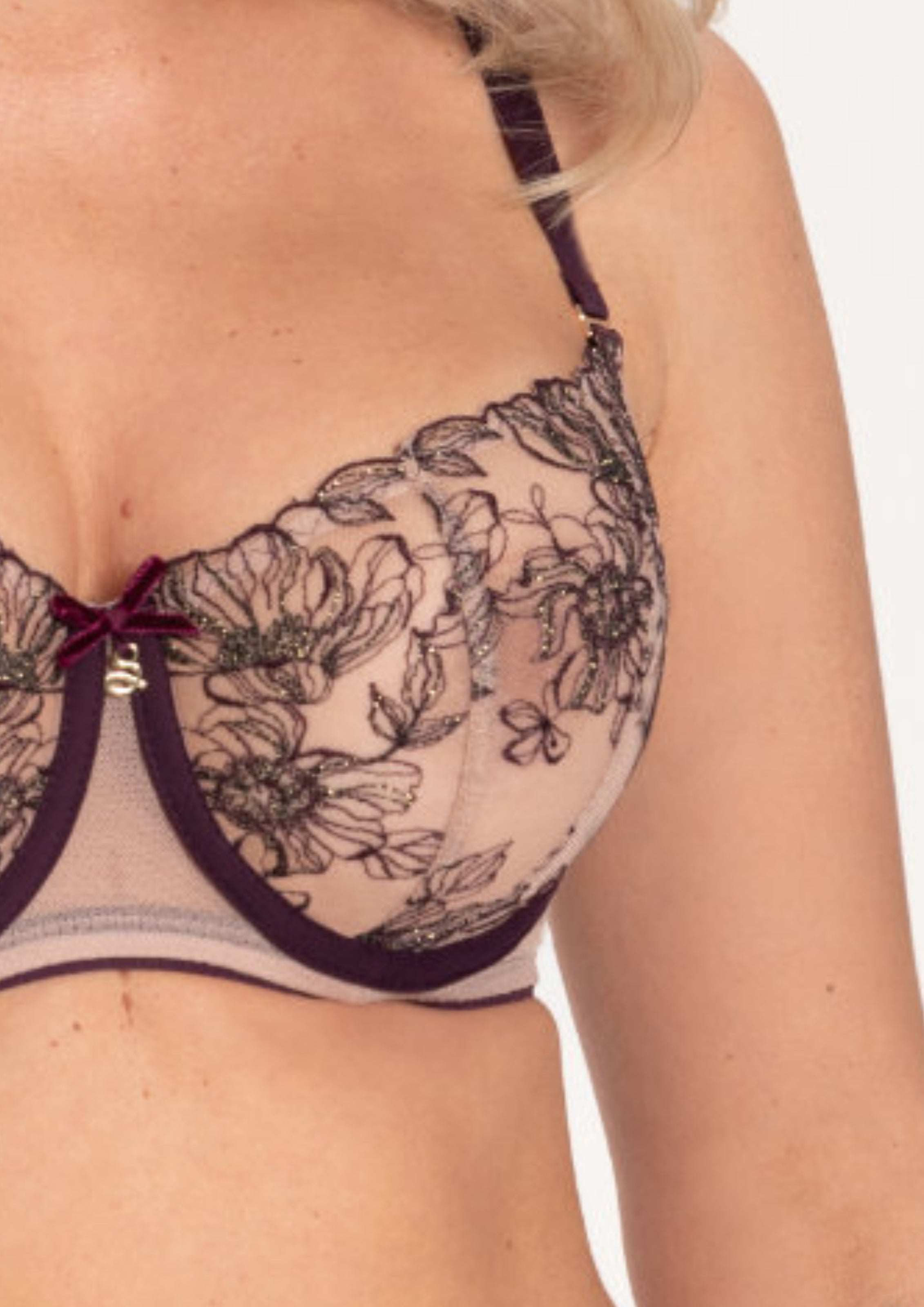 Samanta Silvia Aubergine Sheer Balconette Bra — view 3