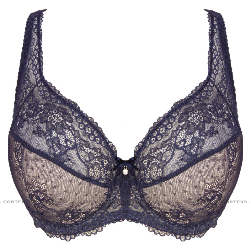 Gorteks Scarlet Navy Blue Semi Sheer Half Padded Bra — view 5