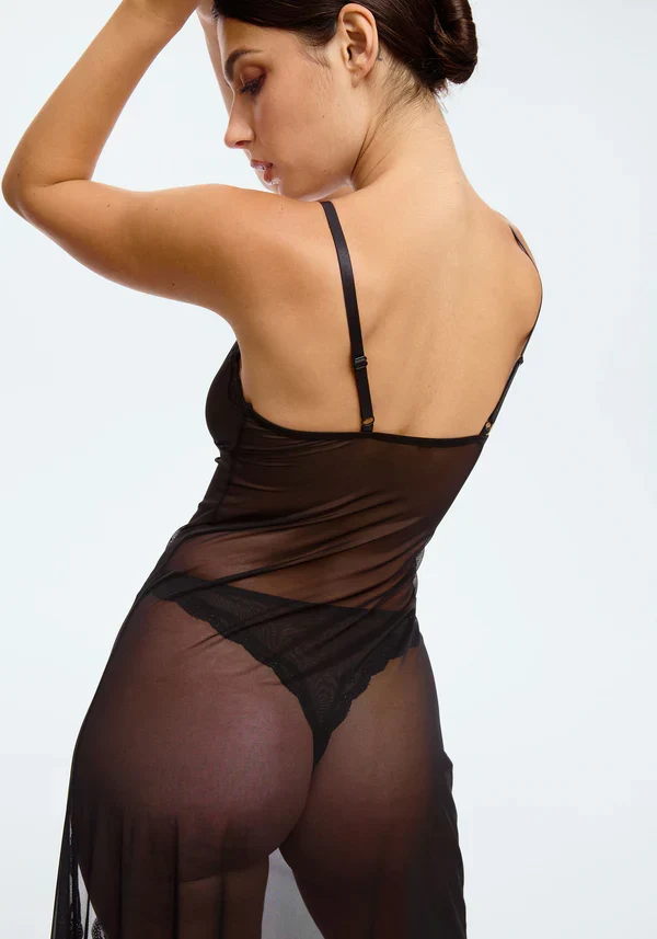 Blush Lotus Black Sheer Mesh Maxi Dress — view 4