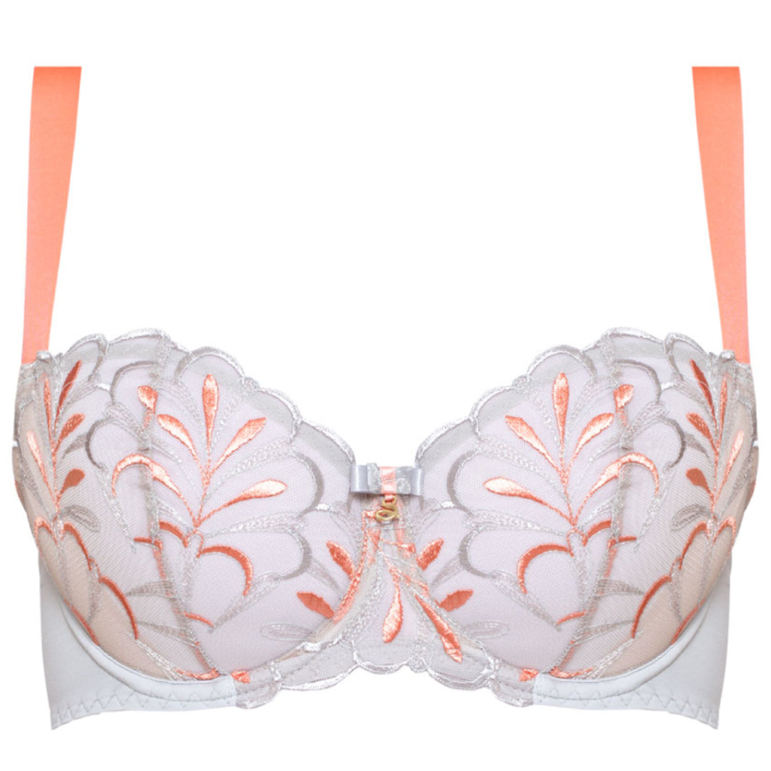 Samanta Sweet Gray Sheer Mesh Embroidered Balconette Bra — view 3