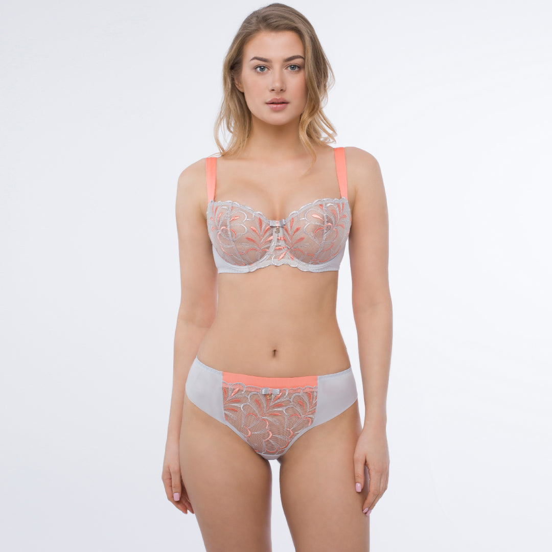 Samanta Sweet Gray Sheer Mesh Embroidered Balconette Bra — view 5