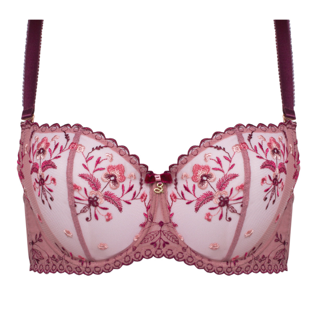 Samanta Viola Rose Sheer Mesh Embroidered Balconette Bra — view 3