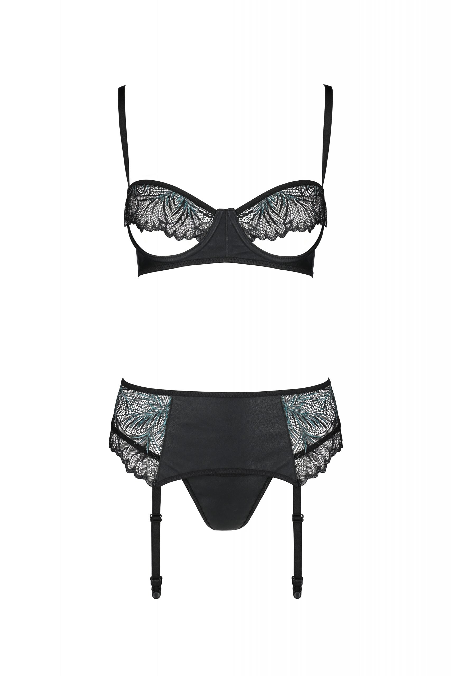 Sexy Open Cup Bra & Sheer Lace Garter String Set Passion Astrida — view 3