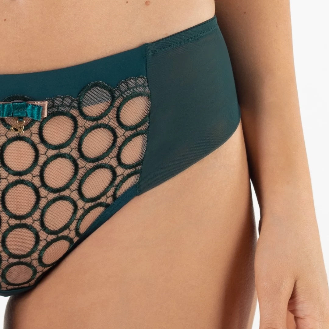 Samanta Boobie Emerald Sheer Mesh Tulle Embroidered Tanga Panty — view 4