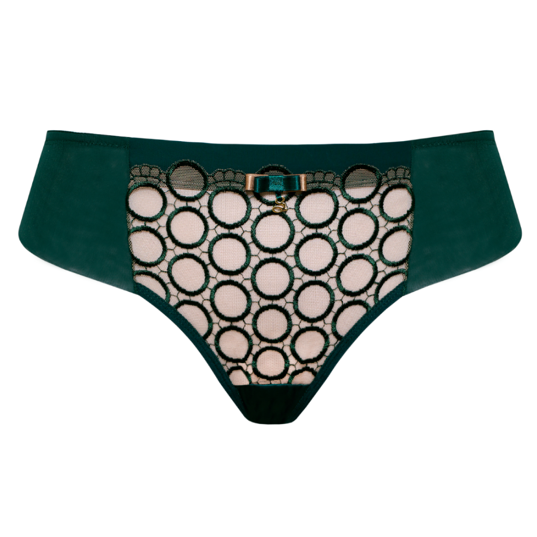 Samanta Boobie Emerald Sheer Mesh Tulle Embroidered Tanga Panty — view 3