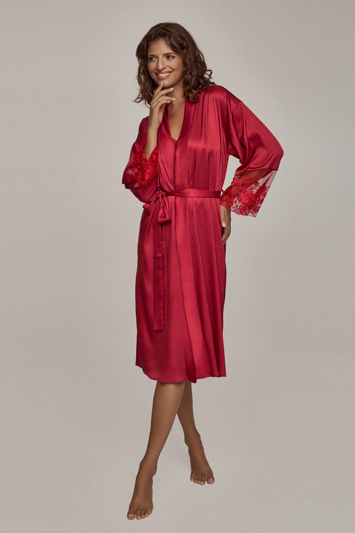 Long Sleeve Satin Bathrobe Ruby Red Tango — view 3
