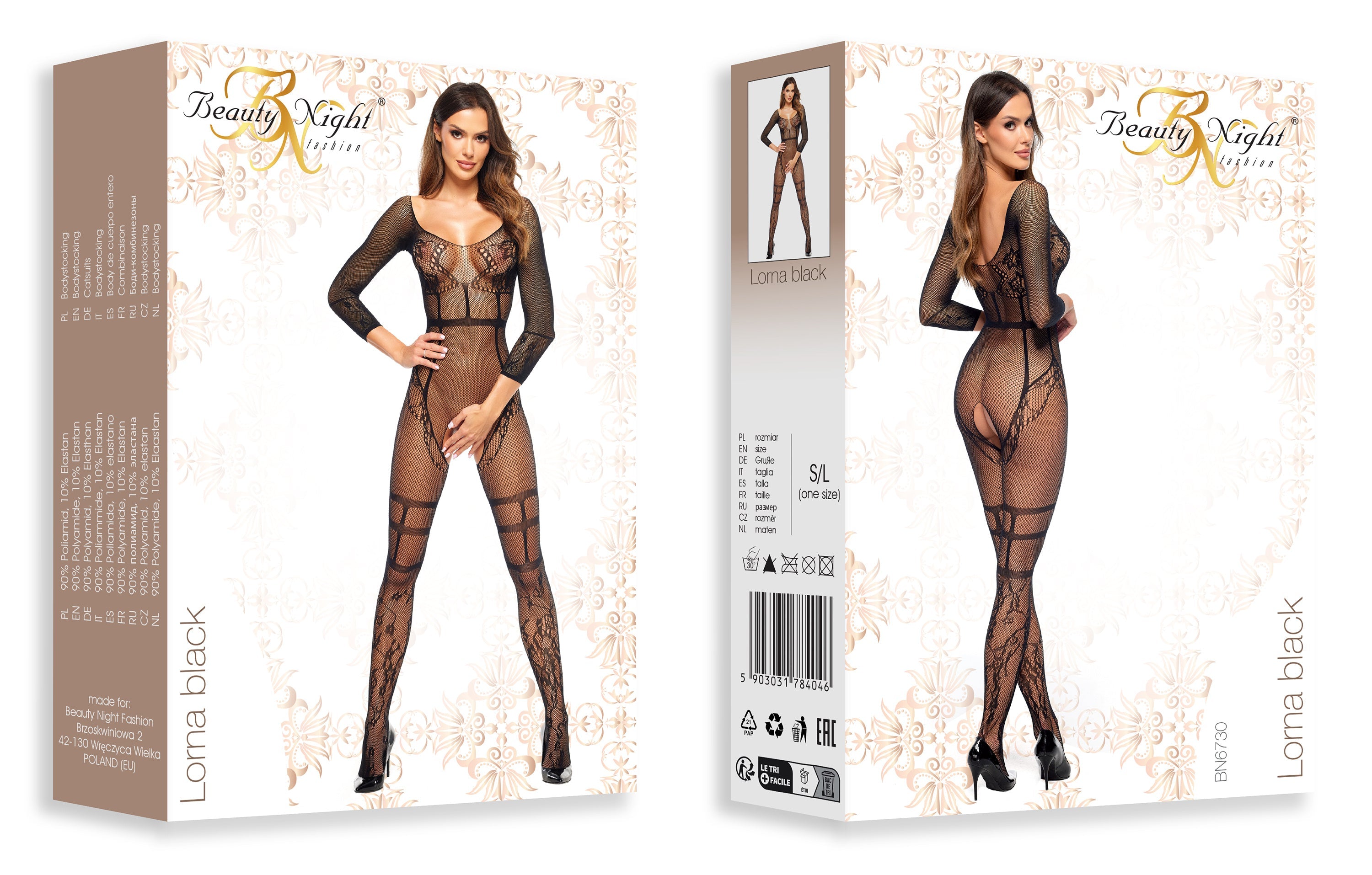 Beauty Night Lorna Black Seductive Delicate Fishnet Bodystocking — view 7