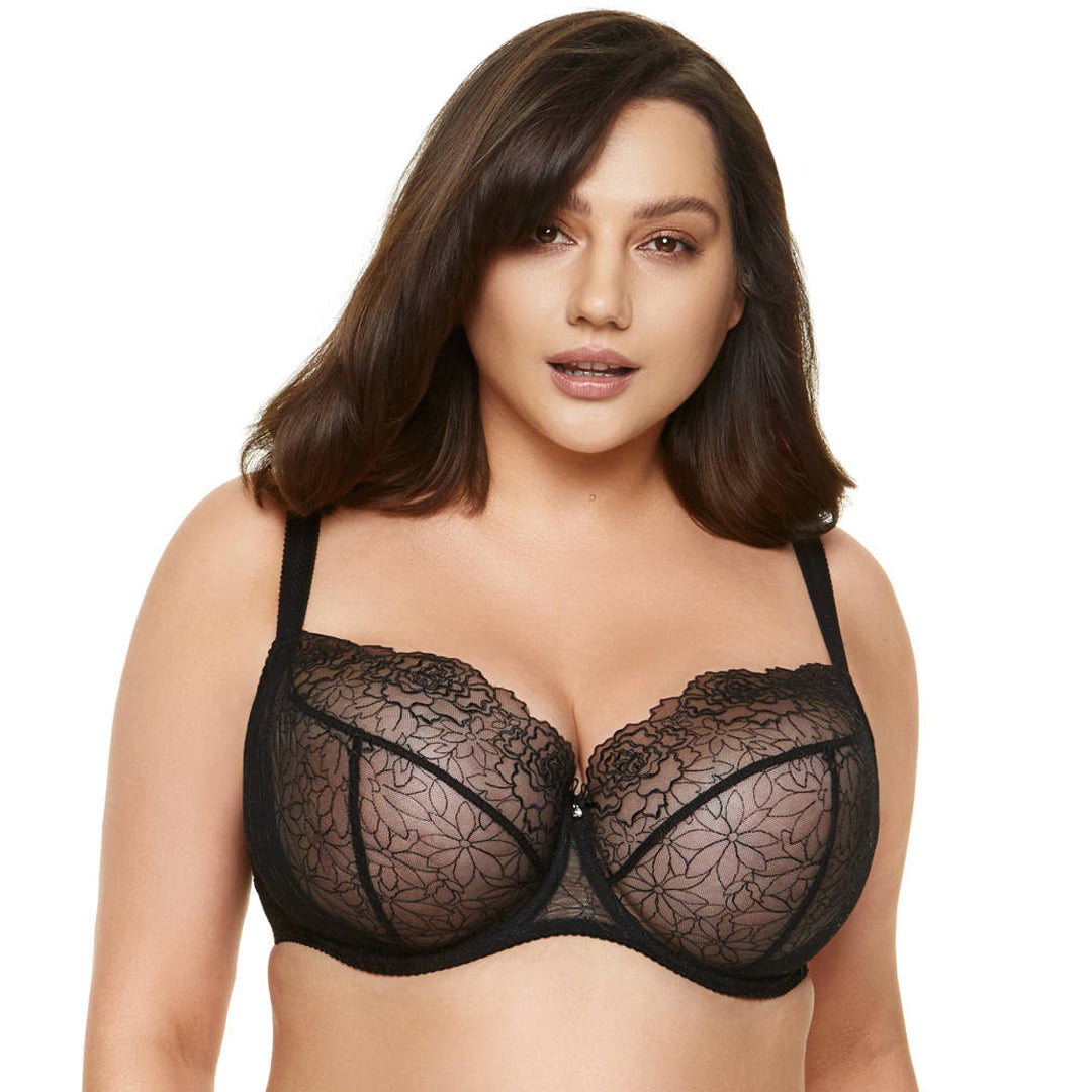Gorteks Pamela Black Sheer Mesh Balconette Bra SALE — view 5