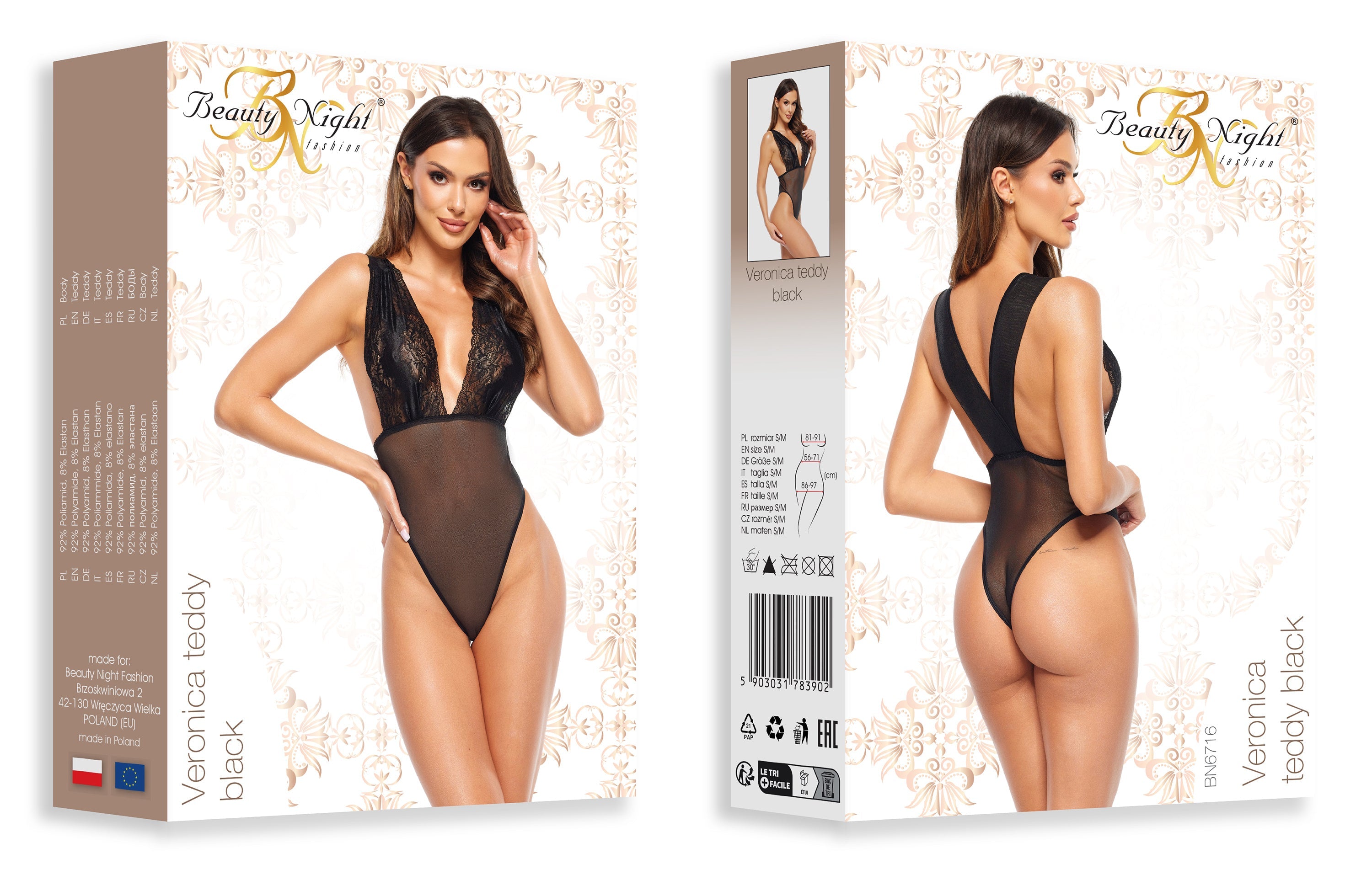 Beauty Night Veronica Black Sexy Deep Cleavage Lace Bodysuit — view 4