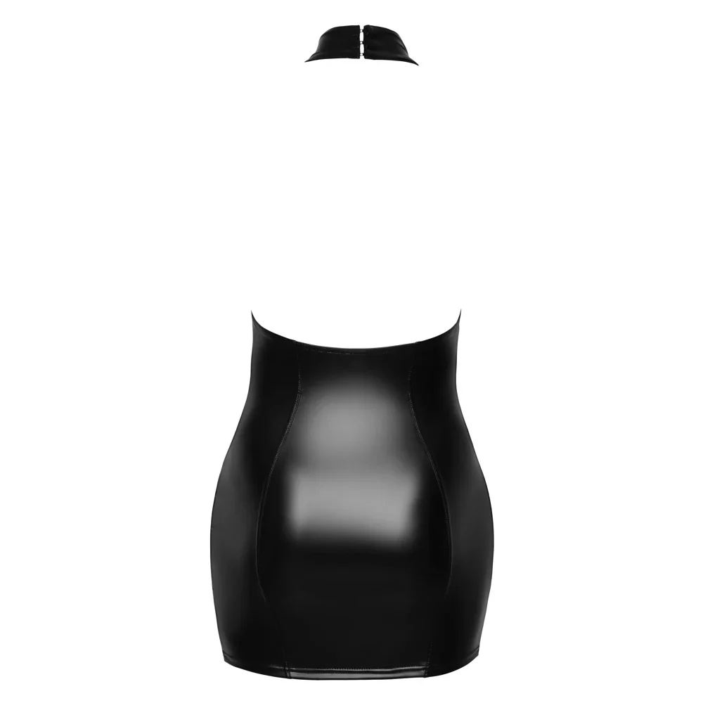 Sexy Deep Plunge Wetlook Mini Dress Noir Handmade Curvy — view 4