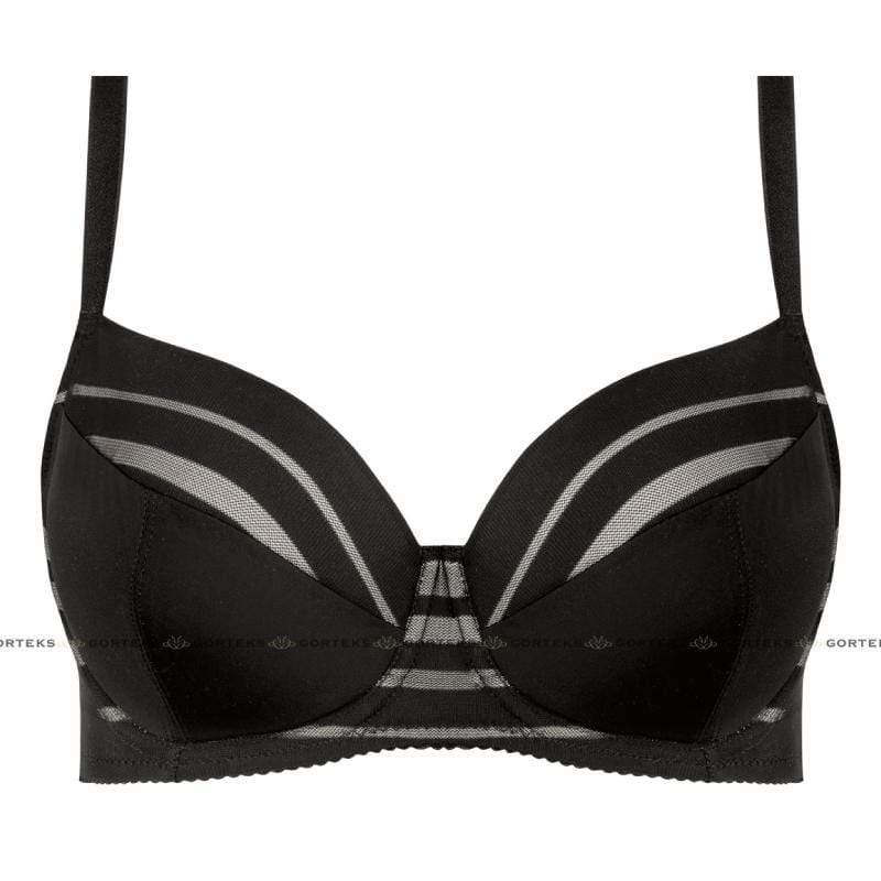 Gorteks Luna Black Full Figure Padded Striped Bra — view 3
