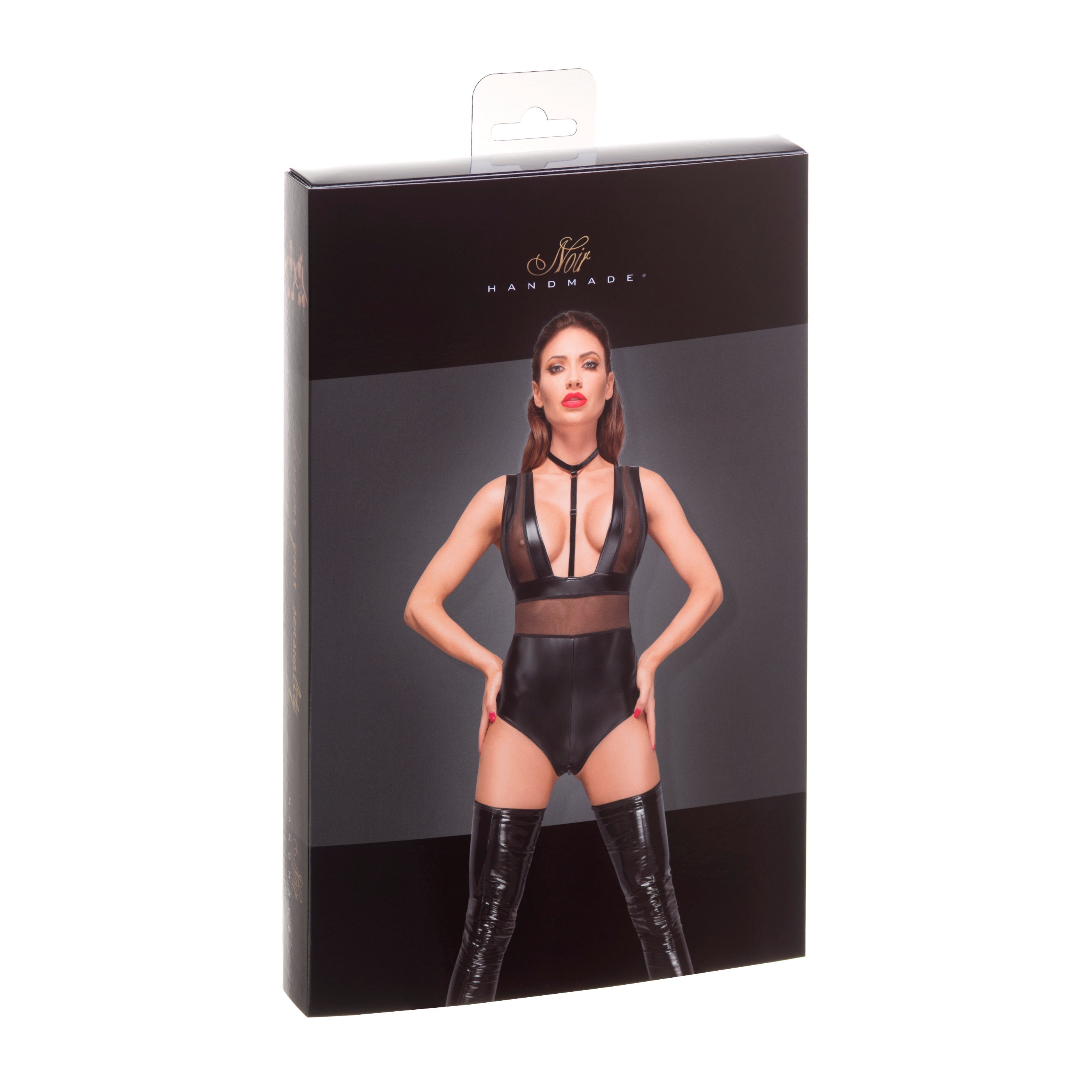 Sexy Sheer Powerwetlook Bodysuit Noir Handmade — view 4