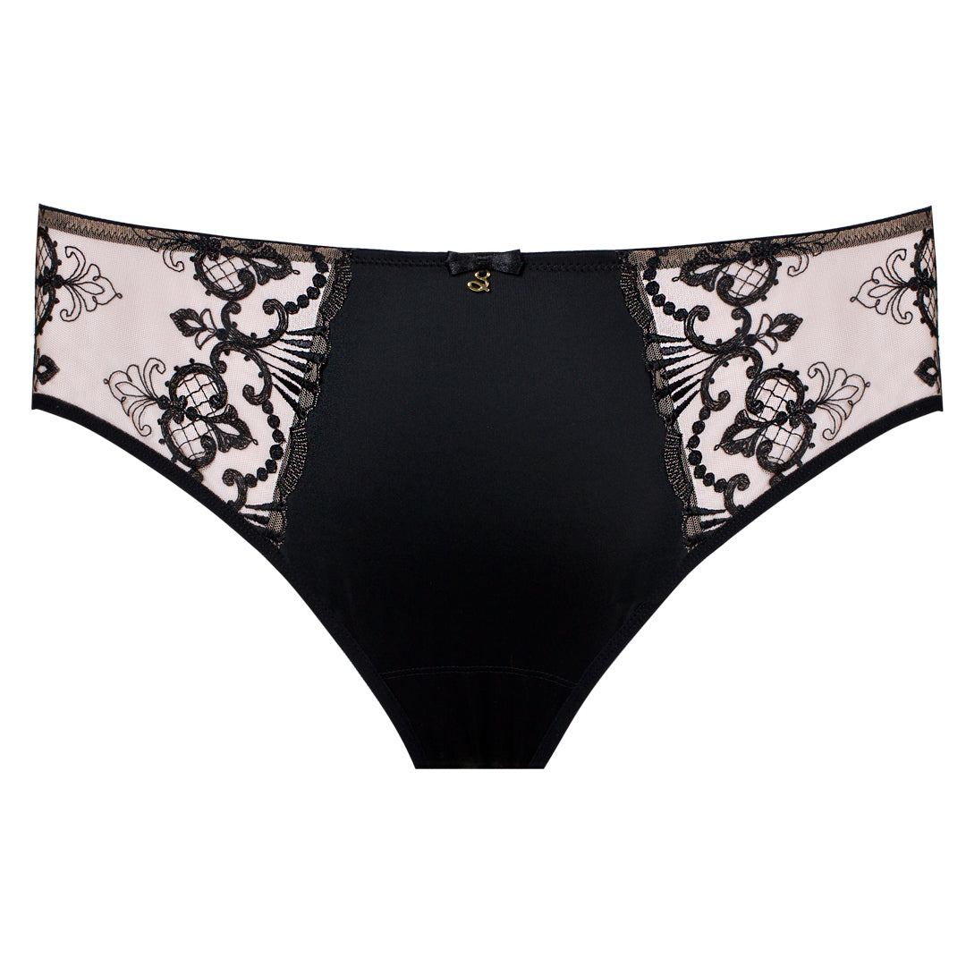 Samanta Perla Black Sheer Mesh Tulle Embroidered Brief Panty — view 6