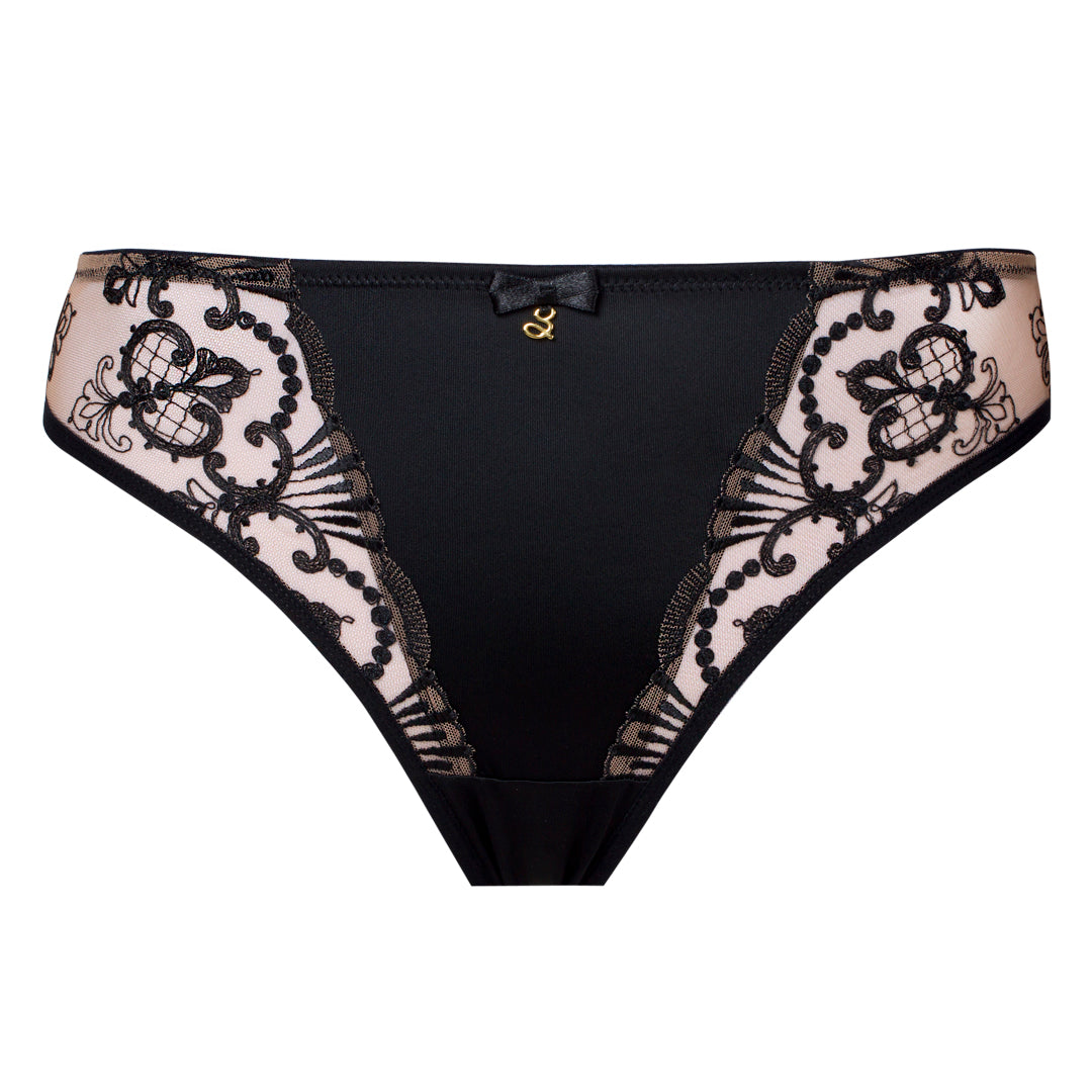 Samanta Perla Black Sheer Mesh Tulle Embroidered Tanga Panty — view 7