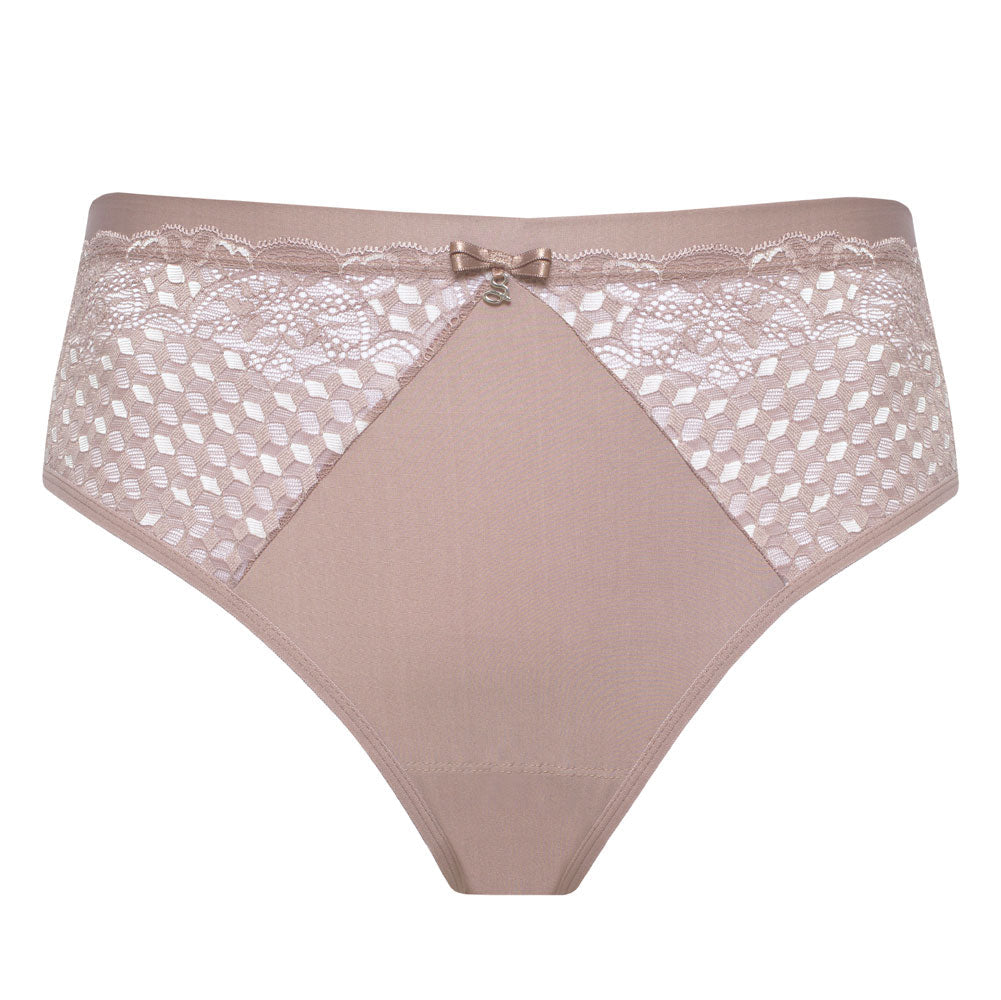 Samanta Rosalia Latte Sheer Mesh Tulle Lace Brief Panty — view 3
