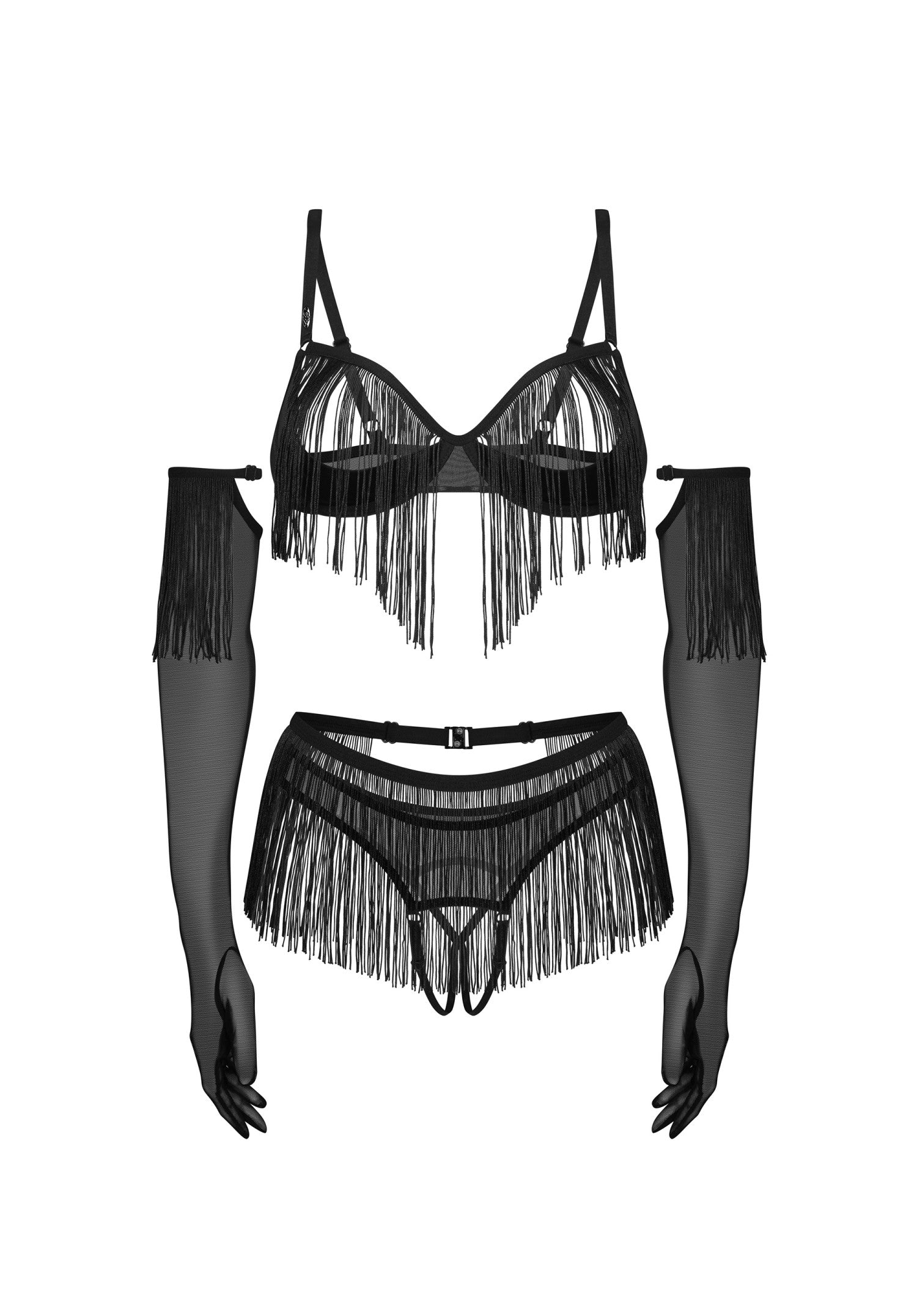 Obsessive Rossay Open Cup Bra Crotchless Panties 4-pcs Set